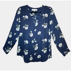 Penelope Project Navy Floral Tunic Blouse Womens Small Top Flowy Cottagecore